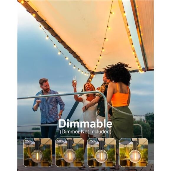 60FT Outdoor String Lights LED, Patio Lights with 32 Bulbs Waterproof, 2700K - Picture 3 of 7